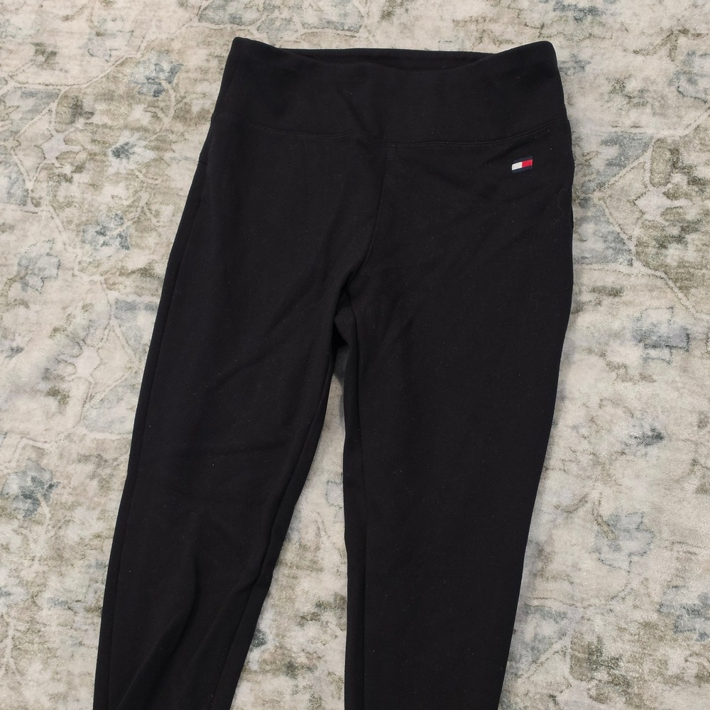 Tommy Hilfiger Sport Womens Black Stirrup Leggings High Rise Striped Trim XS - Picture 2 of 7